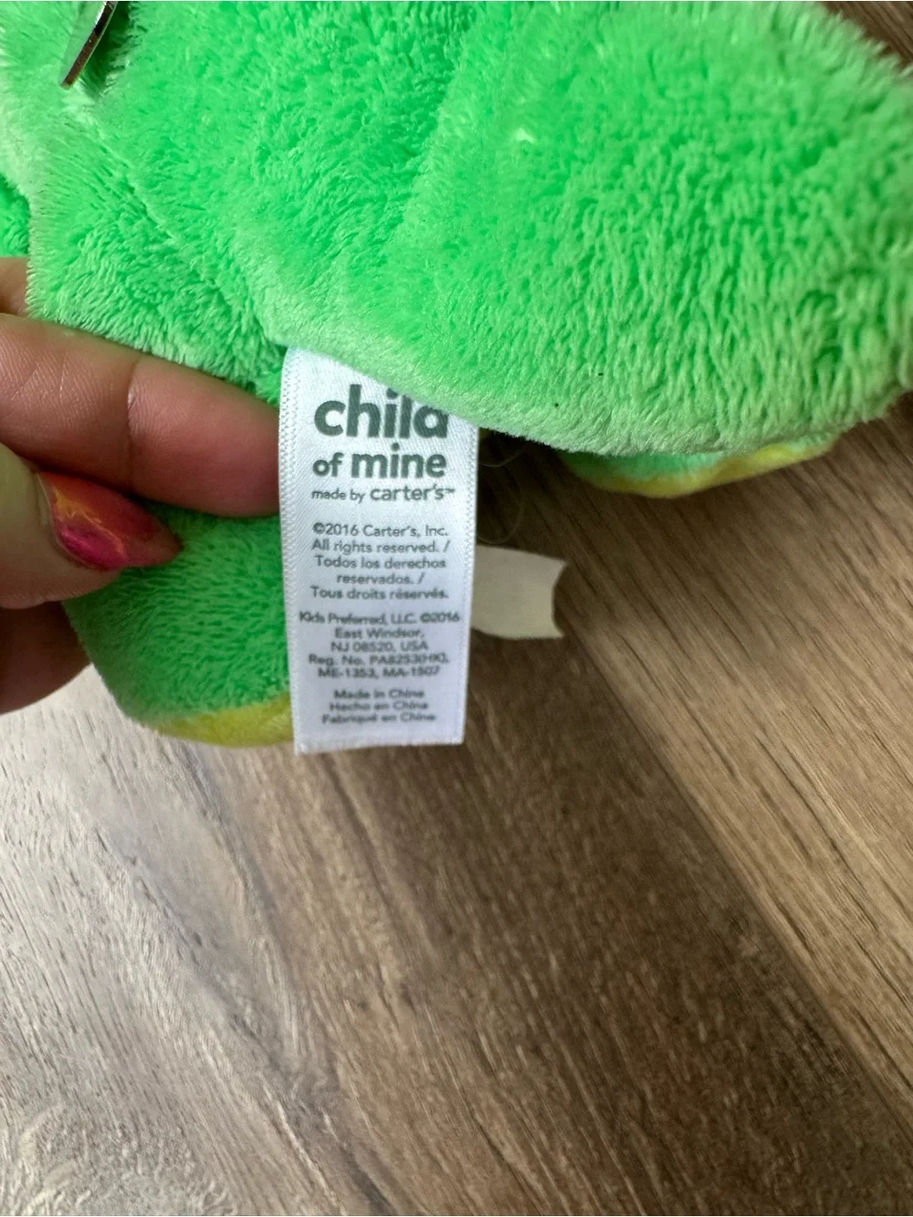 🦖Carter's Bright Green Plush Dinosaur with Yellow Spots - Music Box